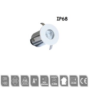 Faretto Incasso 3w Mini Spot Bianco Luce Calda 175 Lumen IP68